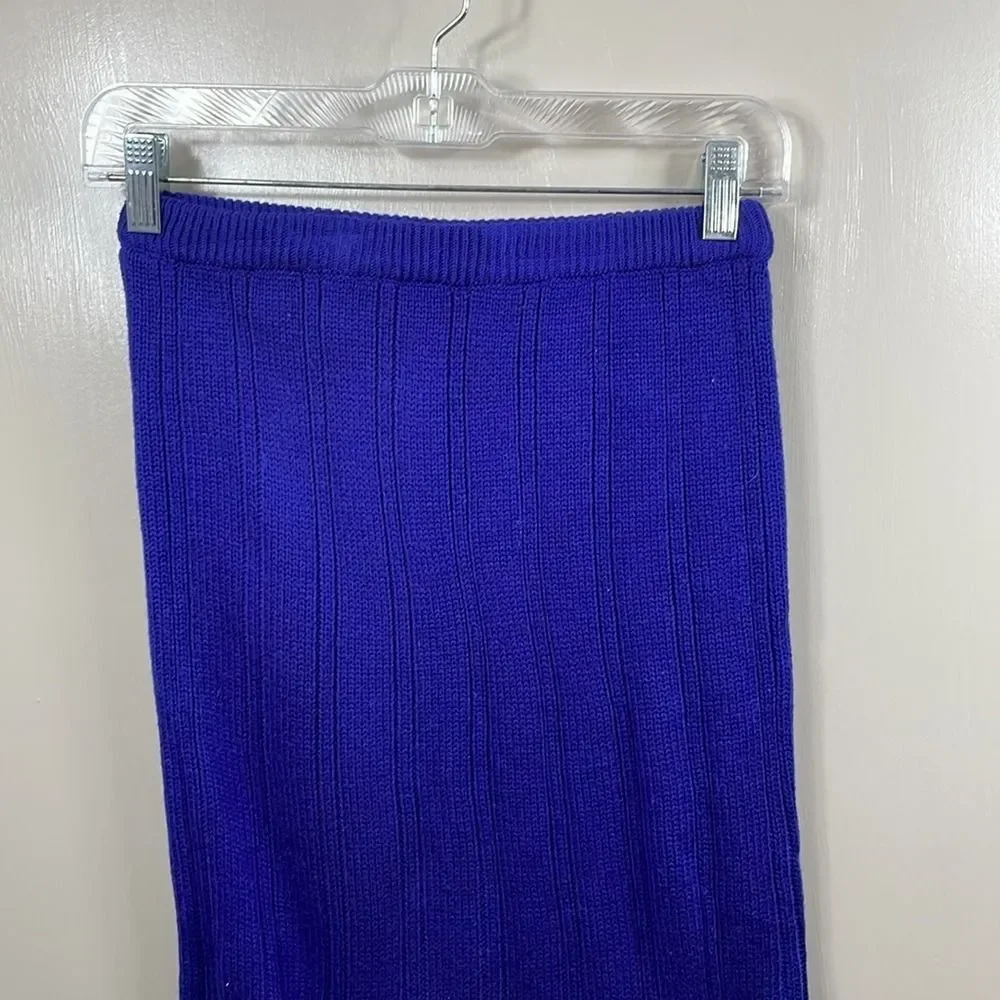 Knit Pencil Skirt Blue Ribbed‎ Above Knee Fitted Casual Career